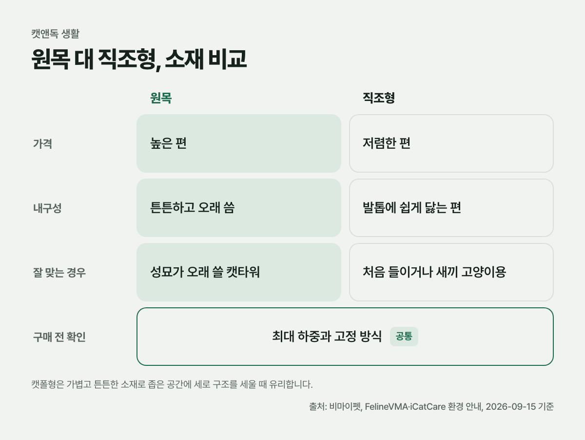 원목 대 직조형, 소재 비교